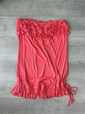 Y2K 725 Originals Coral Ruffle Tube Top Strapless with Tie